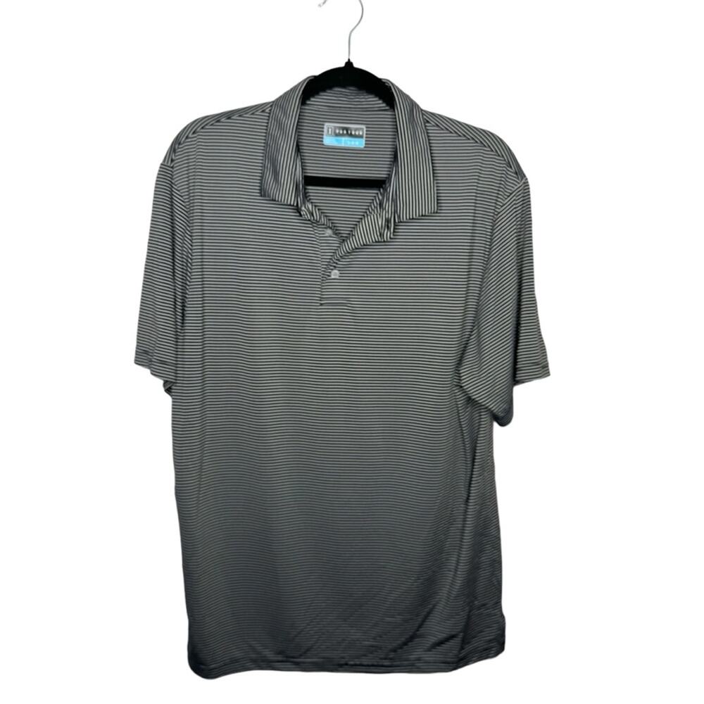 PGA TOUR / black white striped performance short sleeve golf polo shirt / L